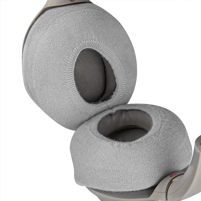 Alt view image 4 of 6 - 2 Pairs Knit Headphones Ear Covers - Product Safety Certified - Washable & Stretchable Sanitary Earcup Protectors for Over-Ear Headsets, Sweat Pads for Gym, Gaming (Size M/Grey)