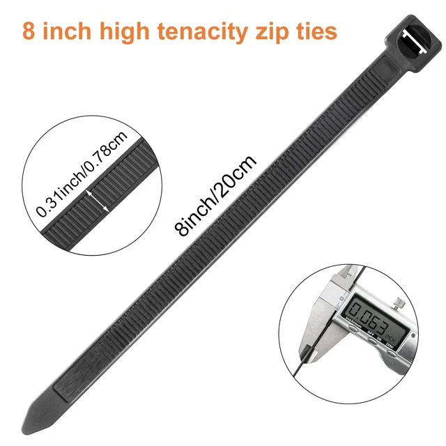 Alt view image 3 of 6 - Cable Ties 8 Inch Heavy Duty Zip Ties with 120 Pounds Tensile Strength for Multi-Purpose Use, Self-Locking UV Resistant Nylon Tie Wraps, Indoor and Outdoor Tie Wire.120 Pcs Black