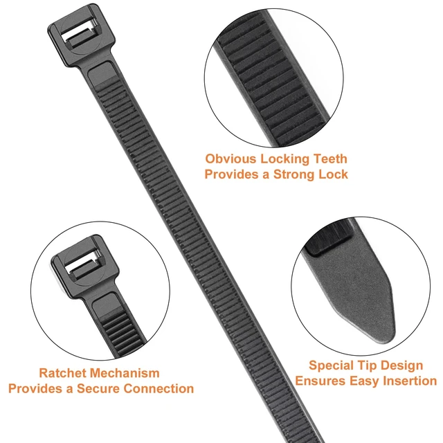 Alt view image 4 of 6 - Cable Ties 8 Inch Heavy Duty Zip Ties with 120 Pounds Tensile Strength for Multi-Purpose Use, Self-Locking UV Resistant Nylon Tie Wraps, Indoor and Outdoor Tie Wire.120 Pcs Black