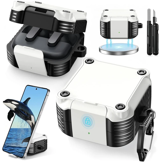 Main image of for Samsung Galaxy Buds 4 Pro Case/Galaxy Buds 4 Case (2026) with Lock Rugged Case Cover with Phone Stand & Cleaning Kit & Carabiner, Compatible with MagSafe, White