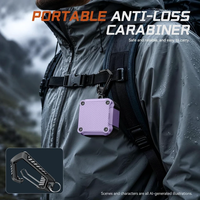 Alt view image 7 of 7 - Lock Case for Samsung Galaxy Buds 4 Pro/Buds 4 Case (2026)(Purple) Rugged Carbon Fiber Cover with Phone Stand & Cleaning Kit & Carabiner, Compatible with MagSafe