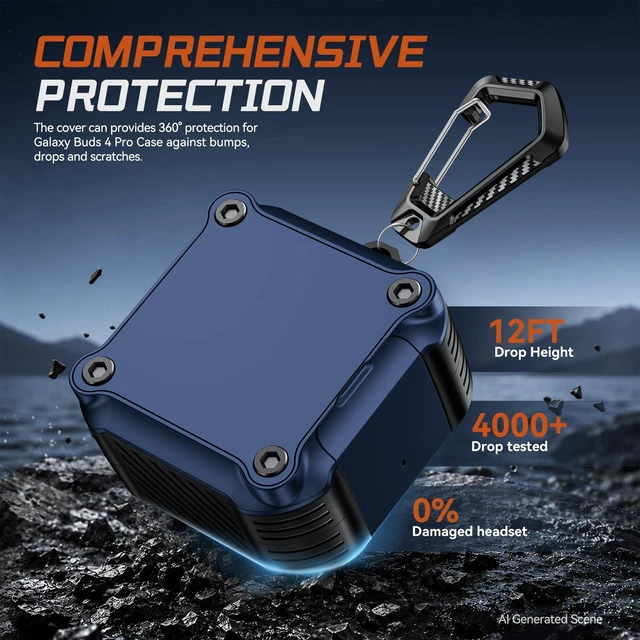 Alt view image 4 of 7 - for Samsung Galaxy Buds 4 Pro Case/Galaxy Buds 4 Case (2026) with Lock Rugged Case Cover with Phone Stand & Cleaning Kit & Carabiner, Compatible with MagSafe, Blue