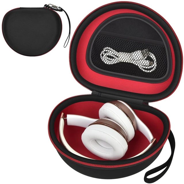 Main image of Hard Headphone Case for Beats Solo 4 3 2 & Studio Pro Extra-Large Protective Shell for Foldable On-Ear Headsets, Storage for Students, Commuters, Home and Travel - Inner Red