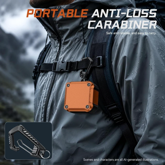 Alt view image 7 of 7 - Lock Case for Samsung Galaxy Buds 4 Pro/Buds 4 Case (2026)(Orange) Rugged Carbon Fiber Cover with Phone Stand & Cleaning Kit & Carabiner, Compatible with MagSafe