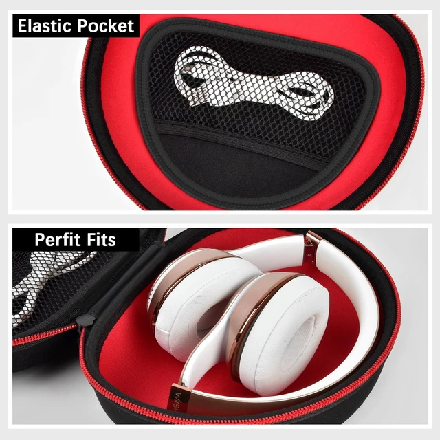 Alt view image 4 of 7 - Hard Headphone Case for Beats Solo 4 3 2 & Studio Pro Extra-Large Protective Shell for Foldable On-Ear Headsets, Storage for Students, Commuters, Home and Travel - Inner Red