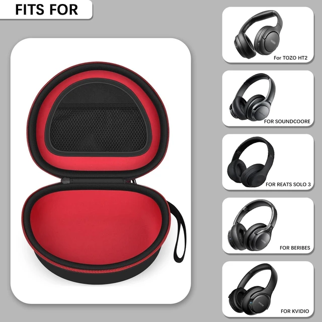 Alt view image 2 of 7 - Hard Headphone Case for Beats Solo 4 3 2 & Studio Pro Extra-Large Protective Shell for Foldable On-Ear Headsets, Storage for Students, Commuters, Home and Travel - Inner Red