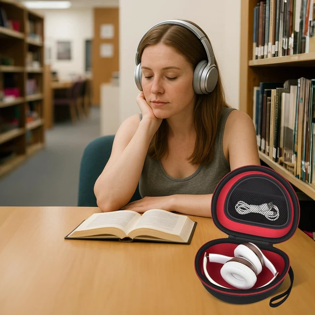 Alt view image 7 of 7 - Hard Headphone Case for Beats Solo 4 3 2 & Studio Pro Extra-Large Protective Shell for Foldable On-Ear Headsets, Storage for Students, Commuters, Home and Travel - Inner Red