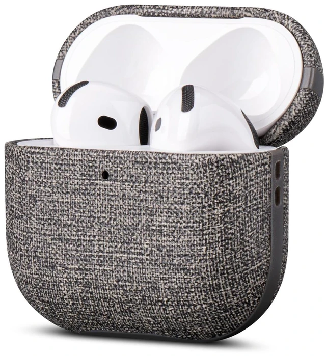Main image of Case for AirPods 4 / AirPods 5 Canvas Style Vegan Leather Case - Gray Slim Design Adds Minimal Bulk - Handmade Vegan Leather Hard Shell Cover - Air Pods 5th Generation Case with Wrist Lanyard