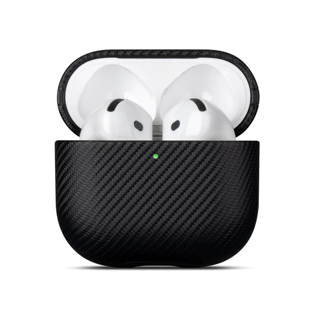 Alt view image 7 of 7 - Case for AirPods 4 / AirPods 5 Carbon Fiber Style Vegan Leather Case Slim Design Adds Minimal Bulk - Handmade Vegan Leather Hard Shell Cover - Air Pods 5th Generation Case with Lanyard - Black