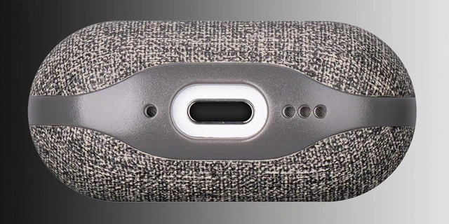 Alt view image 3 of 7 - Case for AirPods 4 / AirPods 5 Canvas Style Vegan Leather Case - Gray Slim Design Adds Minimal Bulk - Handmade Vegan Leather Hard Shell Cover - Air Pods 5th Generation Case with Wrist Lanyard