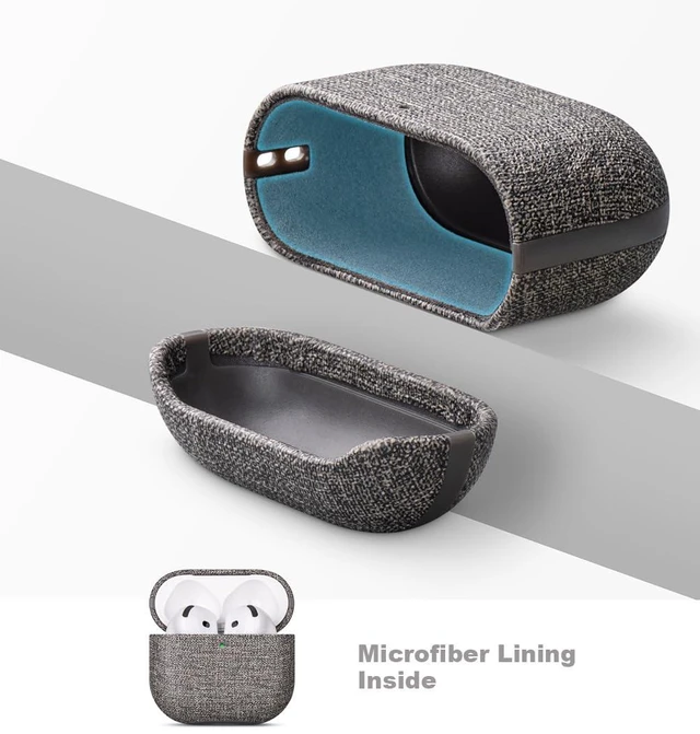 Alt view image 5 of 7 - Case for AirPods 4 / AirPods 5 Canvas Style Vegan Leather Case - Gray Slim Design Adds Minimal Bulk - Handmade Vegan Leather Hard Shell Cover - Air Pods 5th Generation Case with Wrist Lanyard