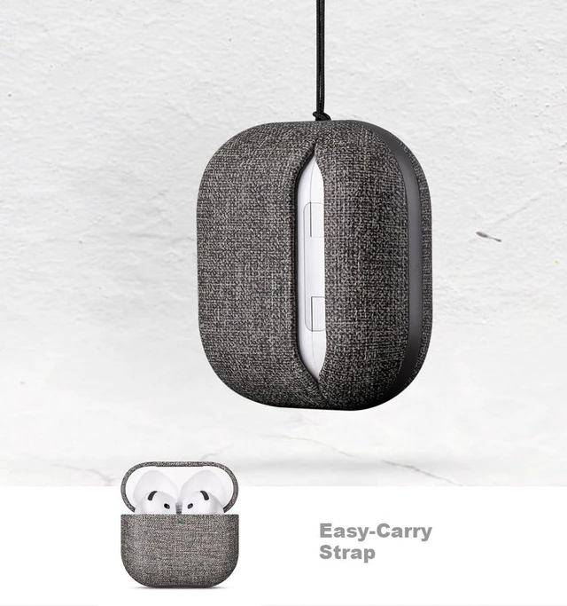 Alt view image 7 of 7 - Case for AirPods 4 / AirPods 5 Canvas Style Vegan Leather Case - Gray Slim Design Adds Minimal Bulk - Handmade Vegan Leather Hard Shell Cover - Air Pods 5th Generation Case with Wrist Lanyard