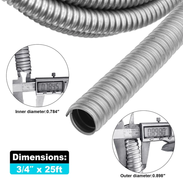 Alt view image 2 of 7 - 3/4 inch x25ft Flexible Electrical Conduit - Galvanized Steel Greenfield Flex Metal Conduit for Exposed Wiring, AC Connections & Industrial Cable Protection