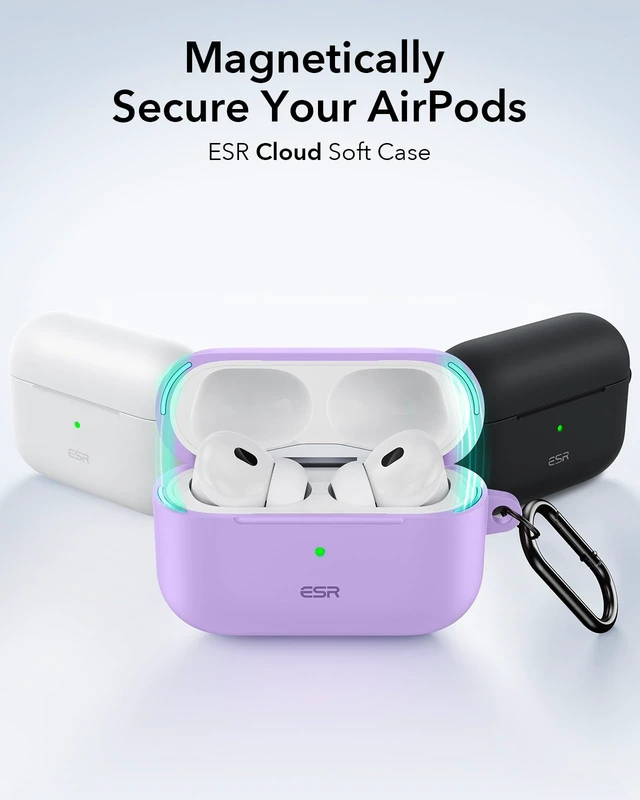 Alt view image 3 of 7 - for AirPods Pro 2 Case, Magnetic Lid, Cloud Series, Purple Compatible with AirPods Pro 2nd/1st Case (2023/2022/2019), (USB-C/Lightning Cable), Full Drop Protection Cover with Carabiner