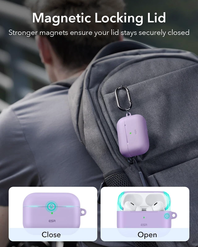 Alt view image 4 of 7 - for AirPods Pro 2 Case, Magnetic Lid, Cloud Series, Purple Compatible with AirPods Pro 2nd/1st Case (2023/2022/2019), (USB-C/Lightning Cable), Full Drop Protection Cover with Carabiner