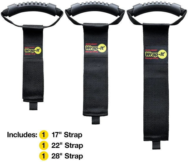 Alt view image 3 of 7 - Easy-Carry Straps - Assorted 3-Pack Black Hook and Loop Straps with a Carrying Handle for Garden Hose, Extension Cord, Cable, Garage, Boat, RV Accessories Organization