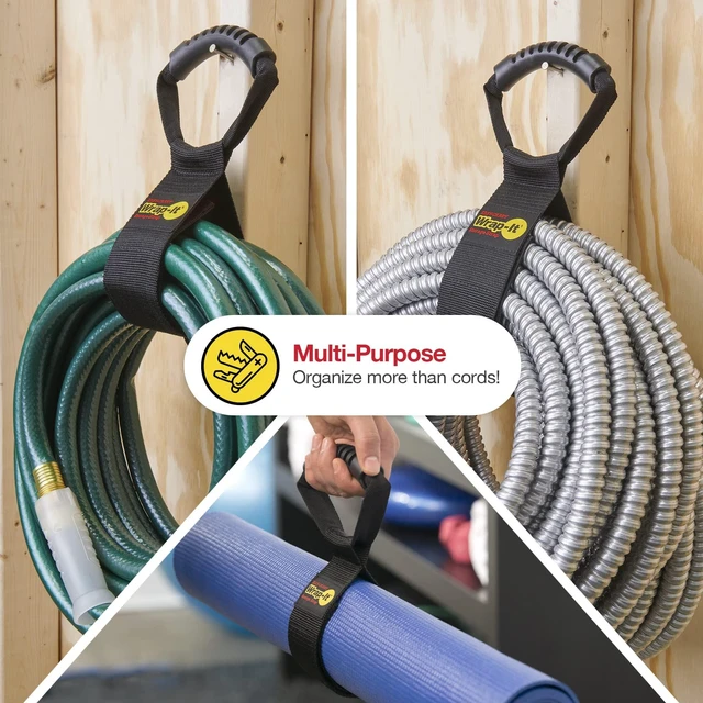 Alt view image 7 of 7 - Easy-Carry Straps - Assorted 3-Pack Black Hook and Loop Straps with a Carrying Handle for Garden Hose, Extension Cord, Cable, Garage, Boat, RV Accessories Organization