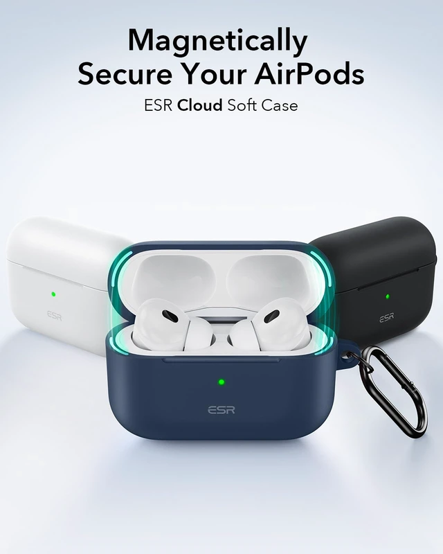 Alt view image 3 of 7 - for AirPods Pro 2 Case, Magnetic Lid, Cloud Series, White Compatible with AirPods Pro 2nd/1st Case (2023/2022/2019), (USB-C/Lightning Cable), Full Drop Protection Cover with Carabiner