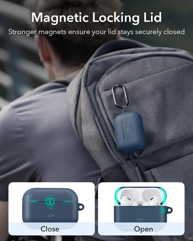 Alt view image 4 of 7 - for AirPods Pro 2 Case, Magnetic Lid, Cloud Series, Blue Compatible with AirPods Pro 2nd/1st Case (2023/2022/2019), (USB-C/Lightning Cable), Full Drop Protection Cover with Carabiner