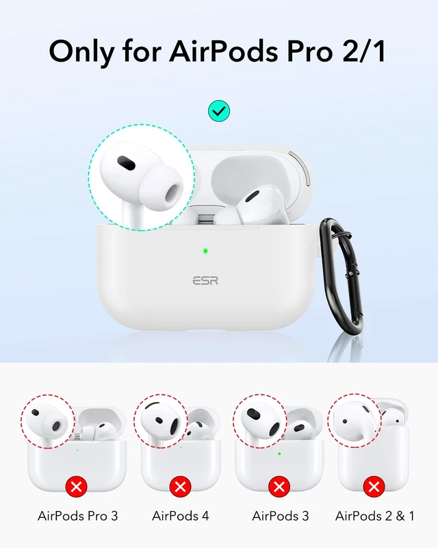 Alt view image 2 of 7 - for AirPods Pro 2 Case, Magnetic Lid, Cloud Series, White Compatible with AirPods Pro 2nd/1st Case (2023/2022/2019), (USB-C/Lightning Cable), Full Drop Protection Cover with Carabiner