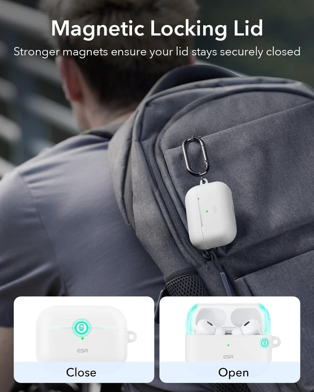 Alt view image 4 of 7 - for AirPods Pro 2 Case, Magnetic Lid, Cloud Series, White Compatible with AirPods Pro 2nd/1st Case (2023/2022/2019), (USB-C/Lightning Cable), Full Drop Protection Cover with Carabiner