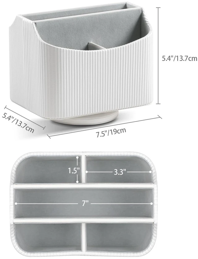 Alt view image 5 of 7 - 360° Rotating TV Remote Control Holder Desk Remote Organizer White PU Leather 5 Compartments Remote Caddy, Spinnig Remote Organizer, Swivel Remote Holder for Nightstand Office Coffee Table