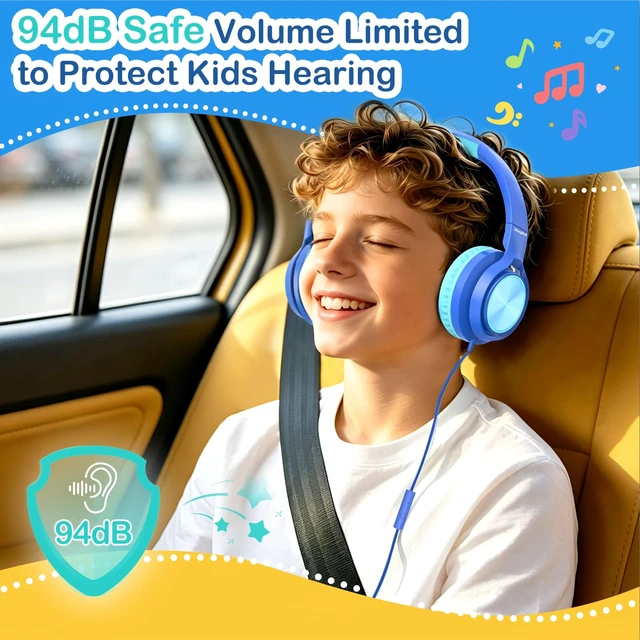 Alt view image 4 of 7 - Kids Headphones USB Type C for School Travel with Mic Upgrade USB-C&3.5mm Jack,Safe Volume 94dB,HD Stereo Sound Foldable On-Ear Headphones for Boys/Girls/Students/Tablet/Blue
