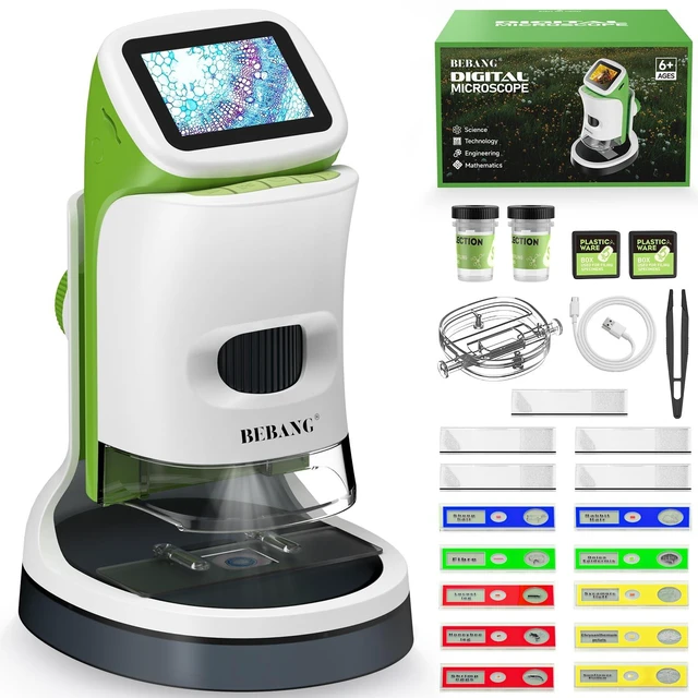 Main image of Kids Digital Microscope with Detachable Stand STEM Science Kit Gift Toys Rechargable Bug Viewer Slides Kit Photo & Video 4K Screen Indoor & Outdoor Exploration for Boys Girls Ages 6-12