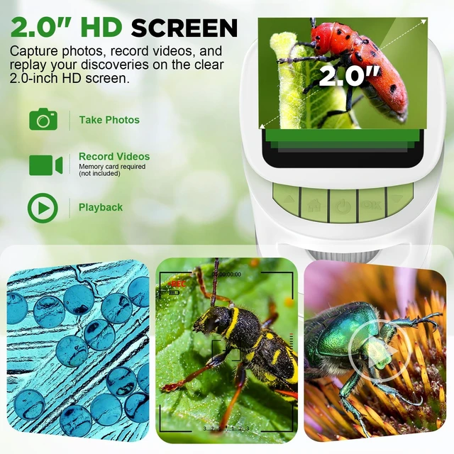 Alt view image 5 of 7 - Kids Digital Microscope with Detachable Stand STEM Science Kit Gift Toys Rechargable Bug Viewer Slides Kit Photo & Video 4K Screen Indoor & Outdoor Exploration for Boys Girls Ages 6-12