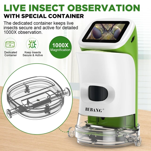 Alt view image 3 of 7 - Kids Digital Microscope with Detachable Stand STEM Science Kit Gift Toys Rechargable Bug Viewer Slides Kit Photo & Video 4K Screen Indoor & Outdoor Exploration for Boys Girls Ages 6-12