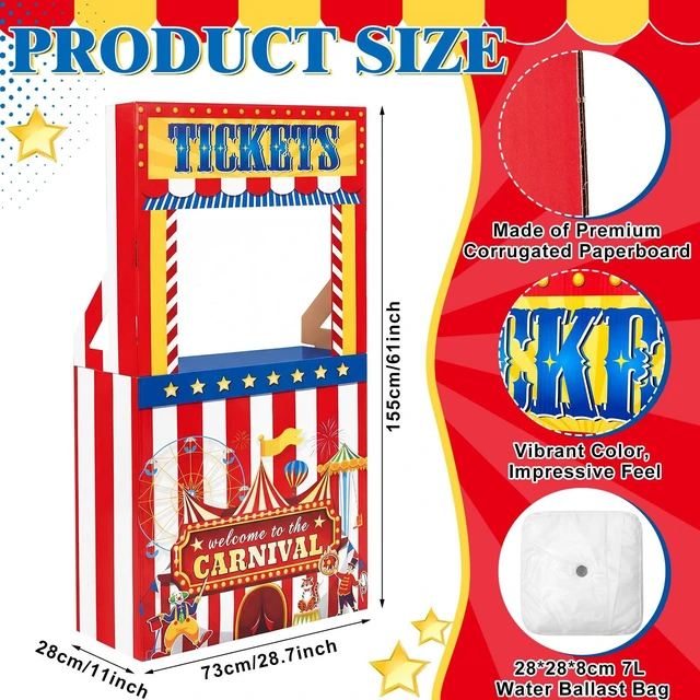 Alt view image 2 of 7 - 3D Circus Halloween Ticket Booth Creepy Carnival Decorations Cardboard Circus Ticket Booth Stand with a 7 Liter Water Weight Bag (No Water), Photo Prop Decorative Sign for Party