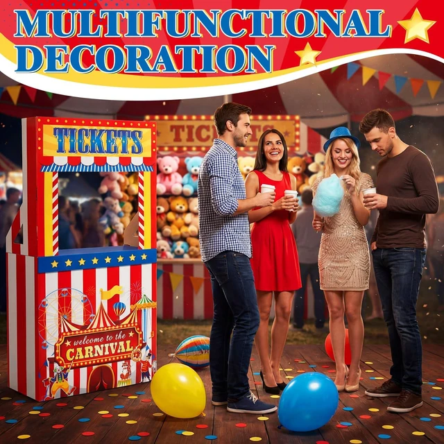 Alt view image 5 of 7 - 3D Circus Halloween Ticket Booth Creepy Carnival Decorations Cardboard Circus Ticket Booth Stand with a 7 Liter Water Weight Bag (No Water), Photo Prop Decorative Sign for Party