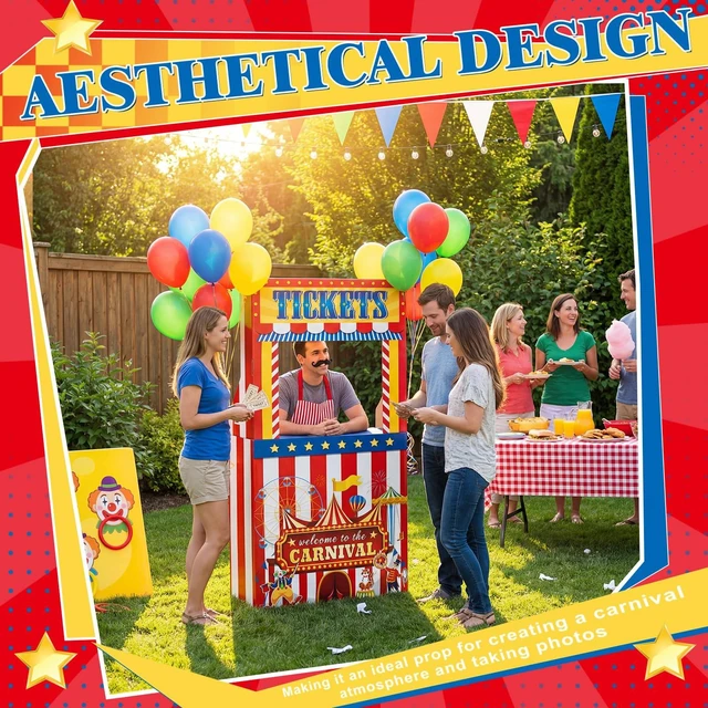 Alt view image 6 of 7 - 3D Circus Halloween Ticket Booth Creepy Carnival Decorations Cardboard Circus Ticket Booth Stand with a 7 Liter Water Weight Bag (No Water), Photo Prop Decorative Sign for Party