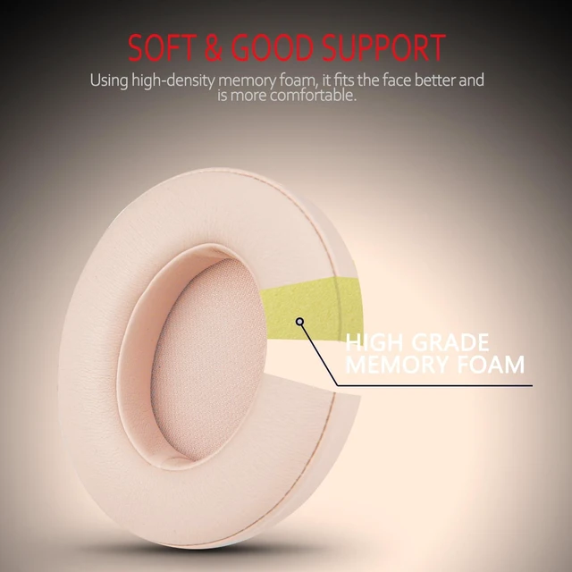 Alt view image 2 of 6 - Earpads Replacement for Beats Studio 3 Wireless, Compatible with Beats Studio 2 & 3 Wired/Wireless/Model B0501/Model B0500 Headphone, Protein Leather & Memory Foam, Satin Gold