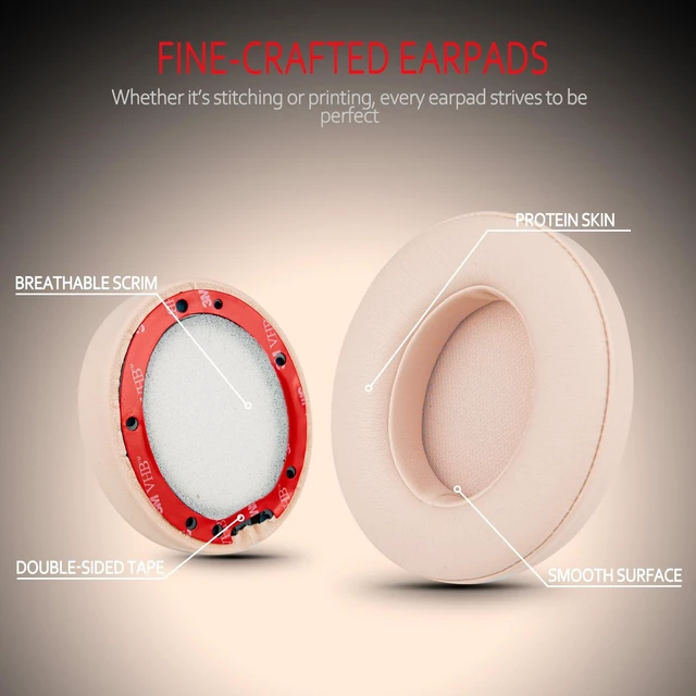 Alt view image 3 of 6 - Earpads Replacement for Beats Studio 3 Wireless, Compatible with Beats Studio 2 & 3 Wired/Wireless/Model B0501/Model B0500 Headphone, Protein Leather & Memory Foam, Satin Gold