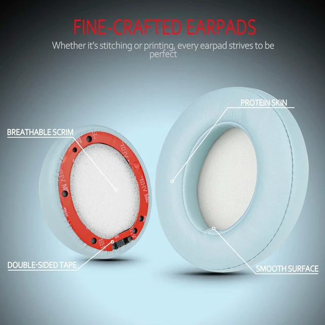 Alt view image 3 of 6 - Replacement Ear Pads for Beats Studio 3 & Studio 2, Upgraded Beats Studio 3 Replacement Parts and Beats Headphones Accessories, Compatible with B0500 B0501 Wireless Models,Crystal Blue
