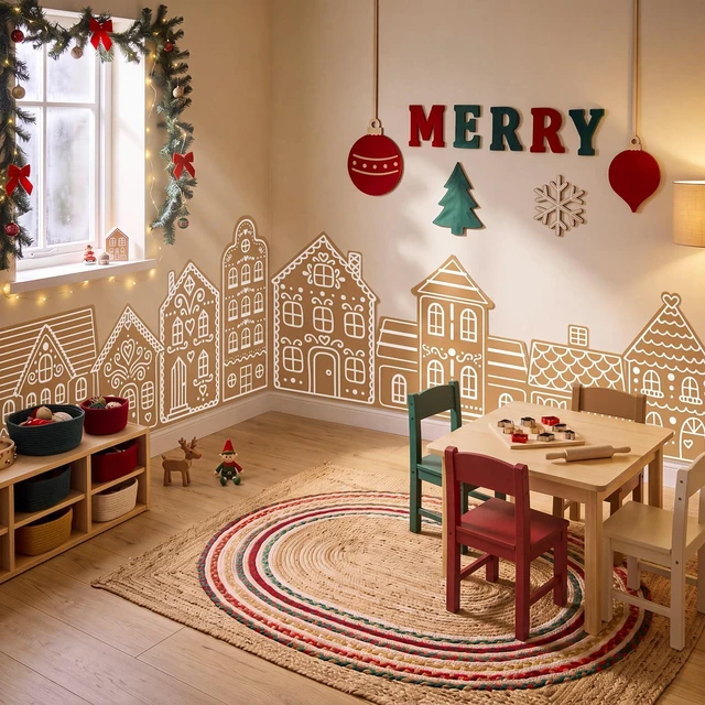 Main image of 9.8 ft Gingerbread House Wall Decorations Fabric Christmas Backdrop Fabric Cuttable Gingerbread House Xmas Backdrop Decorations for Xmas Holiday Photo Booth Outdoor Wall Decor Party