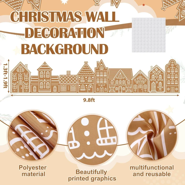 Alt view image 2 of 6 - 9.8 ft Gingerbread House Wall Decorations Fabric Christmas Backdrop Fabric Cuttable Gingerbread House Xmas Backdrop Decorations for Xmas Holiday Photo Booth Outdoor Wall Decor Party