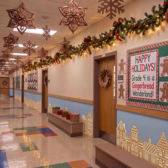 Alt view image 4 of 6 - 9.8 ft Gingerbread House Wall Decorations Fabric Christmas Backdrop Fabric Cuttable Gingerbread House Xmas Backdrop Decorations for Xmas Holiday Photo Booth Outdoor Wall Decor Party