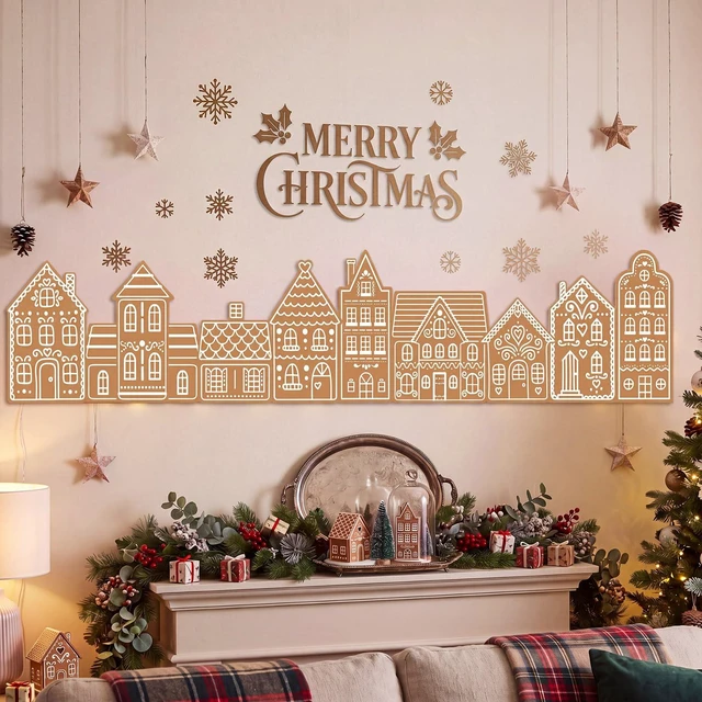 Alt view image 3 of 6 - 9.8 ft Gingerbread House Wall Decorations Fabric Christmas Backdrop Fabric Cuttable Gingerbread House Xmas Backdrop Decorations for Xmas Holiday Photo Booth Outdoor Wall Decor Party