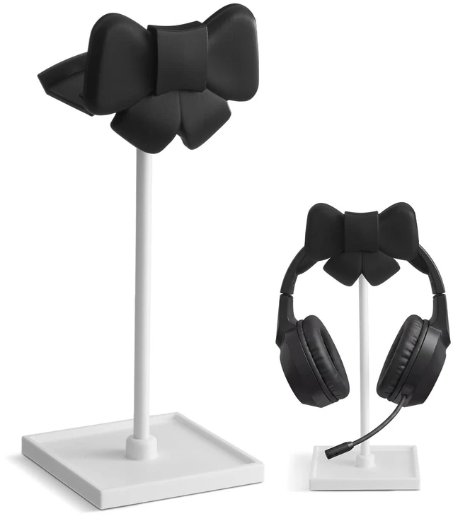 Main image of Black Bow Headphone Stand Cute Headphone Holder with Storage Tray Curved, Coquette, Gaming, Headset Holder for Desk, Space Saving, Organizer, Desktop, Women, All Headset, Home Office Setup