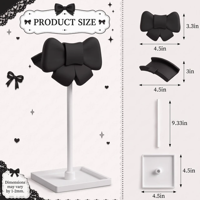 Alt view image 2 of 6 - Black Bow Headphone Stand Cute Headphone Holder with Storage Tray Curved, Coquette, Gaming, Headset Holder for Desk, Space Saving, Organizer, Desktop, Women, All Headset, Home Office Setup
