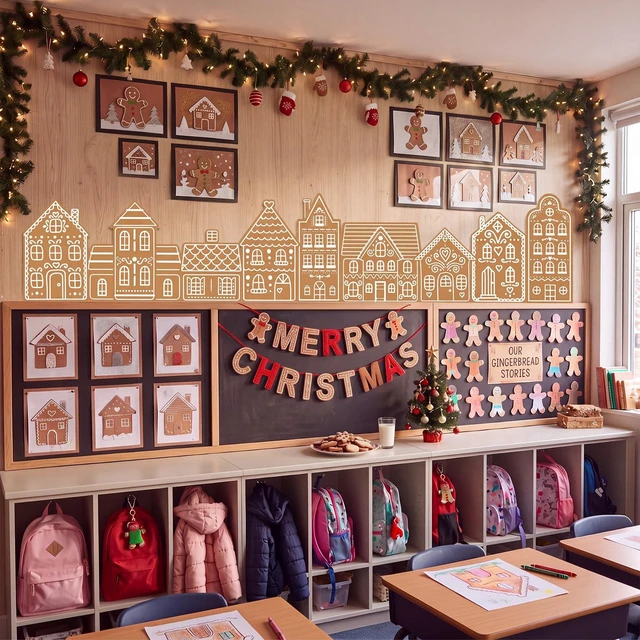 Alt view image 5 of 6 - 9.8 ft Gingerbread House Wall Decorations Fabric Christmas Backdrop Fabric Cuttable Gingerbread House Xmas Backdrop Decorations for Xmas Holiday Photo Booth Outdoor Wall Decor Party