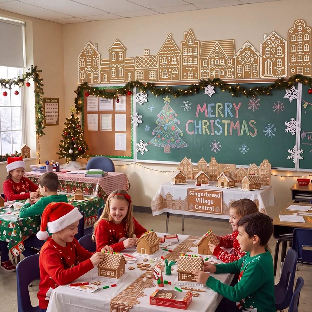 Alt view image 6 of 6 - 9.8 ft Gingerbread House Wall Decorations Fabric Christmas Backdrop Fabric Cuttable Gingerbread House Xmas Backdrop Decorations for Xmas Holiday Photo Booth Outdoor Wall Decor Party