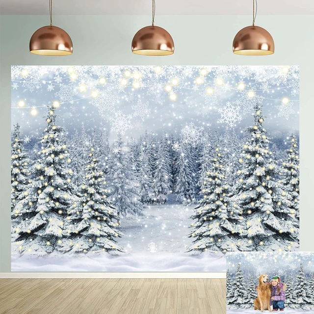 Main image of Winter Forest Photography Backdrop Glitter Snowy Pine Tree Scene Background Winter Christmas Backdrop Xmas Happy New Year Holiday Party Decoration Banner Photo Prop