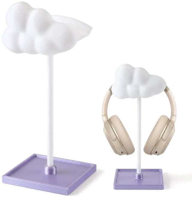 Main image of Cloud Headphone Stand Cute Cloud Headset Holder with Weighted Base 3d, White, Detachable, Pla, Headphone Display Stand, Gaming, Desk, Office, Bedroom Decor, Cute Desk Accessories, Gift