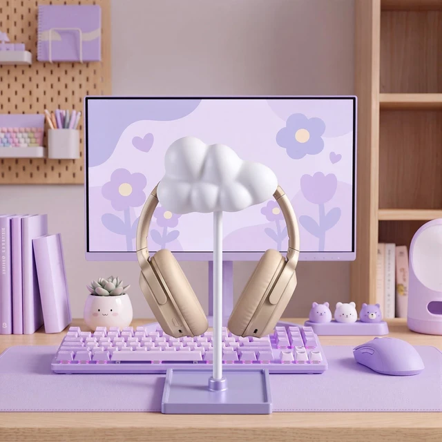 Alt view image 3 of 6 - Cloud Headphone Stand Cute Cloud Headset Holder with Weighted Base 3d, White, Detachable, Pla, Headphone Display Stand, Gaming, Desk, Office, Bedroom Decor, Cute Desk Accessories, Gift