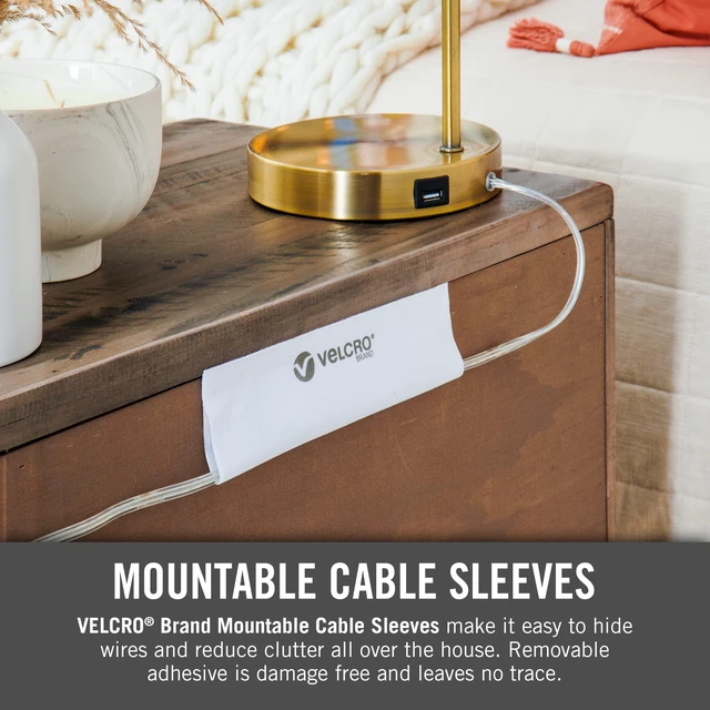 Alt view image 4 of 7 - Mountable Cable Sleeve, White, 8 in, 2 Pack Organize And Route Cords On Walls, Desks And Entertainment Centers; Removable Adhesive Mounts Damage Free