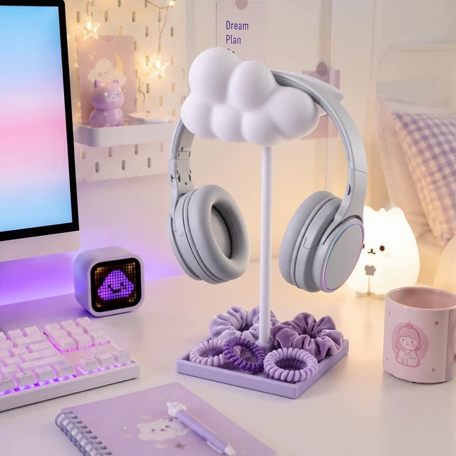 Alt view image 5 of 6 - Cloud Headphone Stand Cute Cloud Headset Holder with Weighted Base 3d, White, Detachable, Pla, Headphone Display Stand, Gaming, Desk, Office, Bedroom Decor, Cute Desk Accessories, Gift