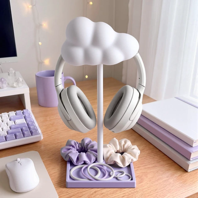 Alt view image 4 of 6 - Cloud Headphone Stand Cute Cloud Headset Holder with Weighted Base 3d, White, Detachable, Pla, Headphone Display Stand, Gaming, Desk, Office, Bedroom Decor, Cute Desk Accessories, Gift